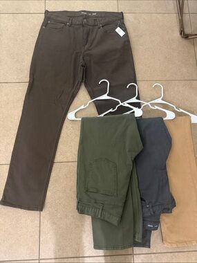 Men's Straight Fit Pants in Brown, grey, khaki and Green. 38x34